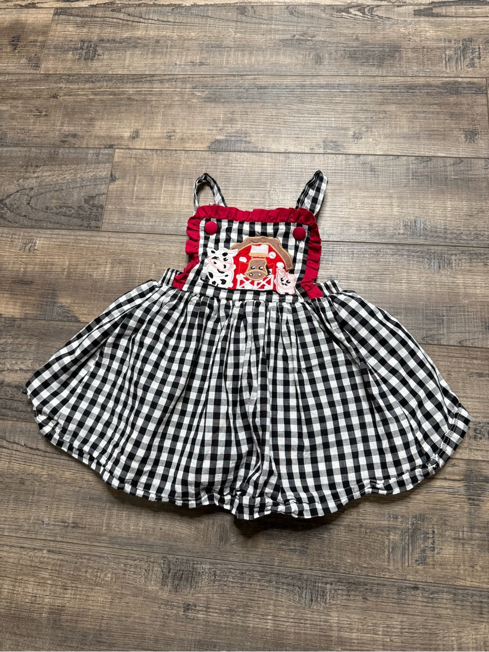 Lil Cactus Black and White Gingham Dress Farm Animals Applique 12-24 Months
